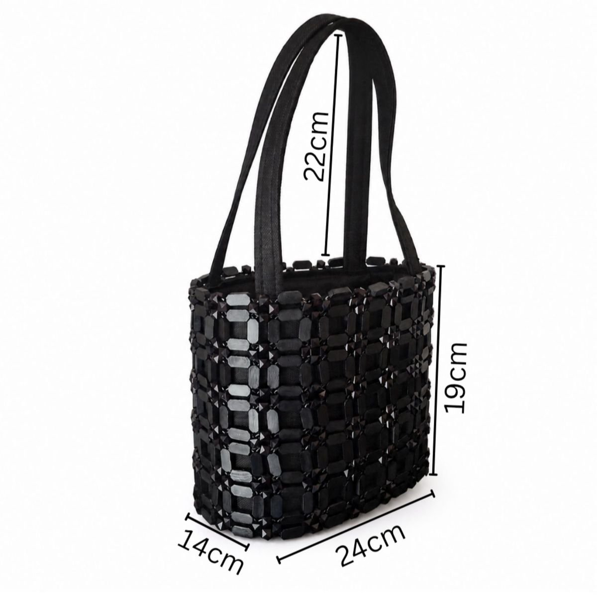 Black Beaded Tote Handbag - Image 6