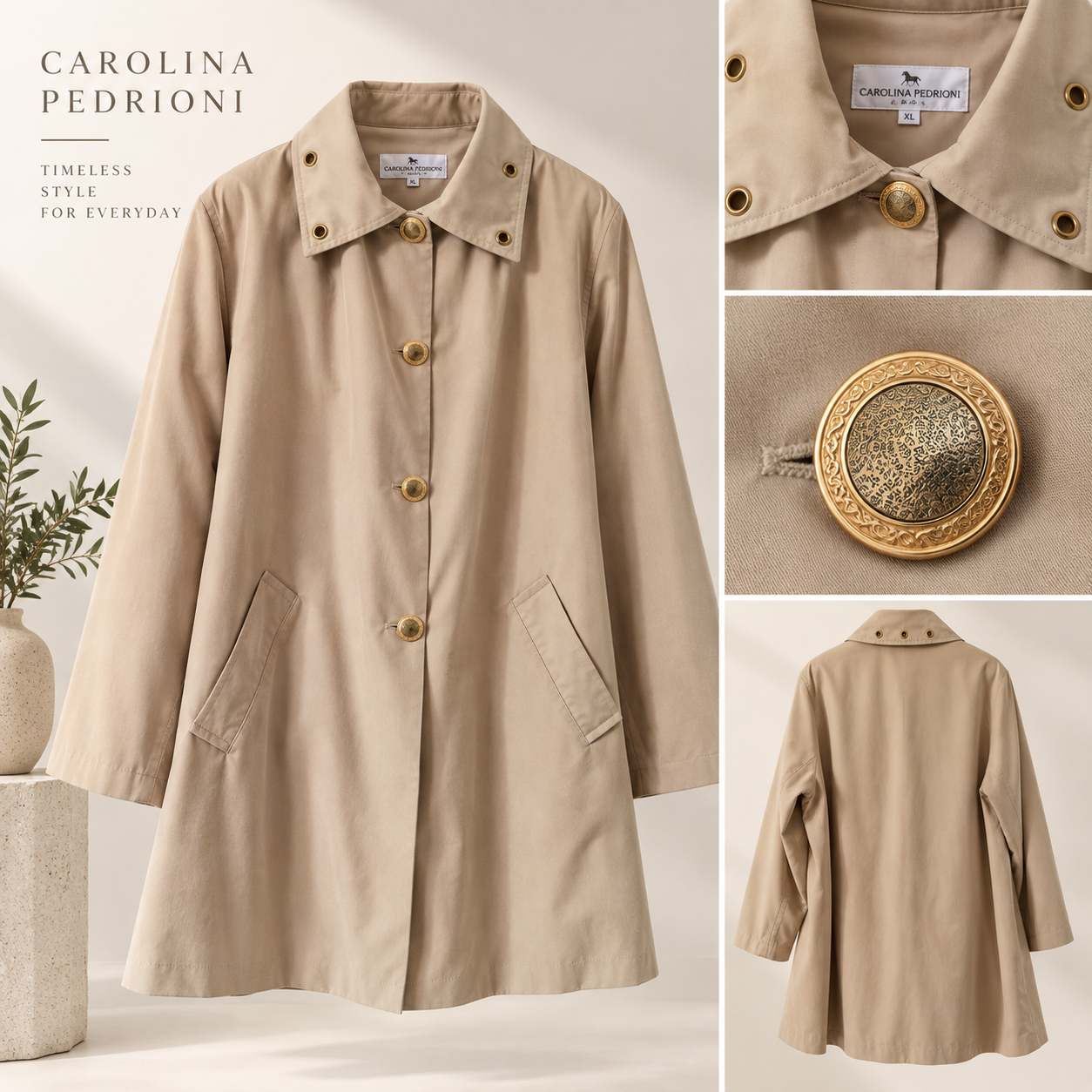 Beige Classic Coat - Size 42 to 44 - Image 4