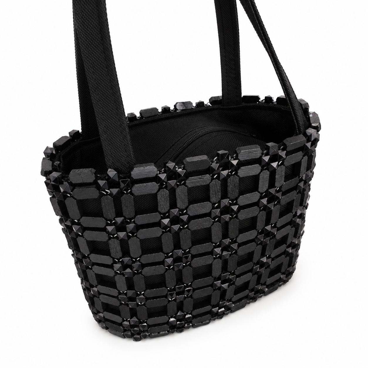 Black Beaded Tote Handbag - Image 3