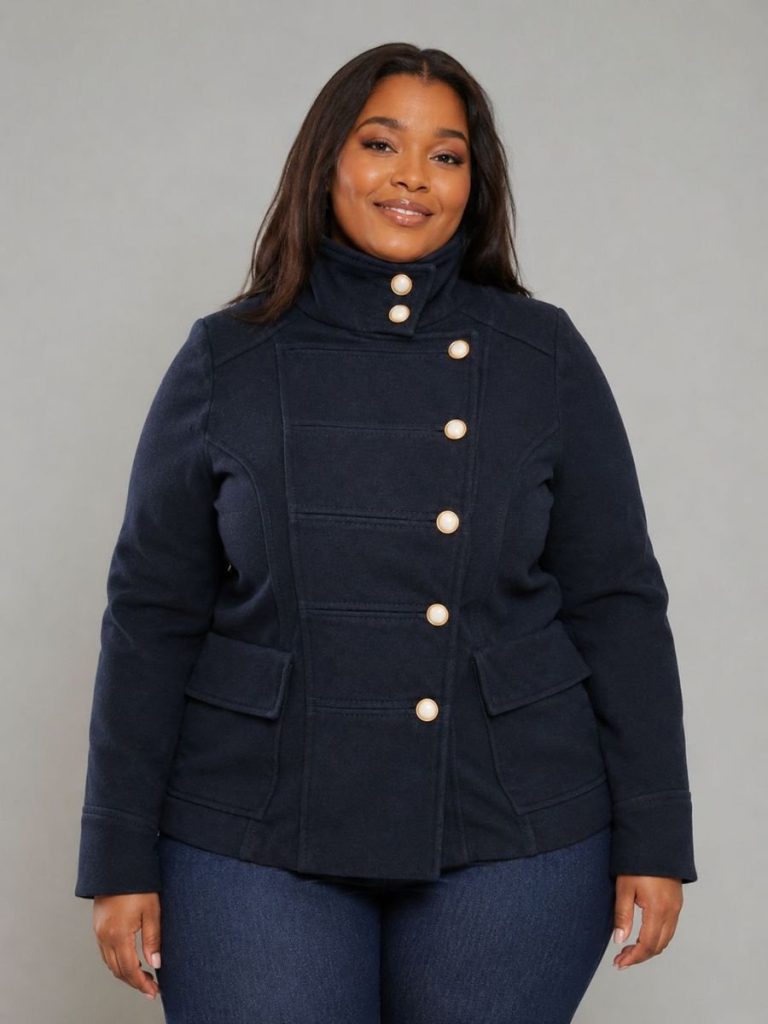 Navy Military-Inspired Jacket - Size 38