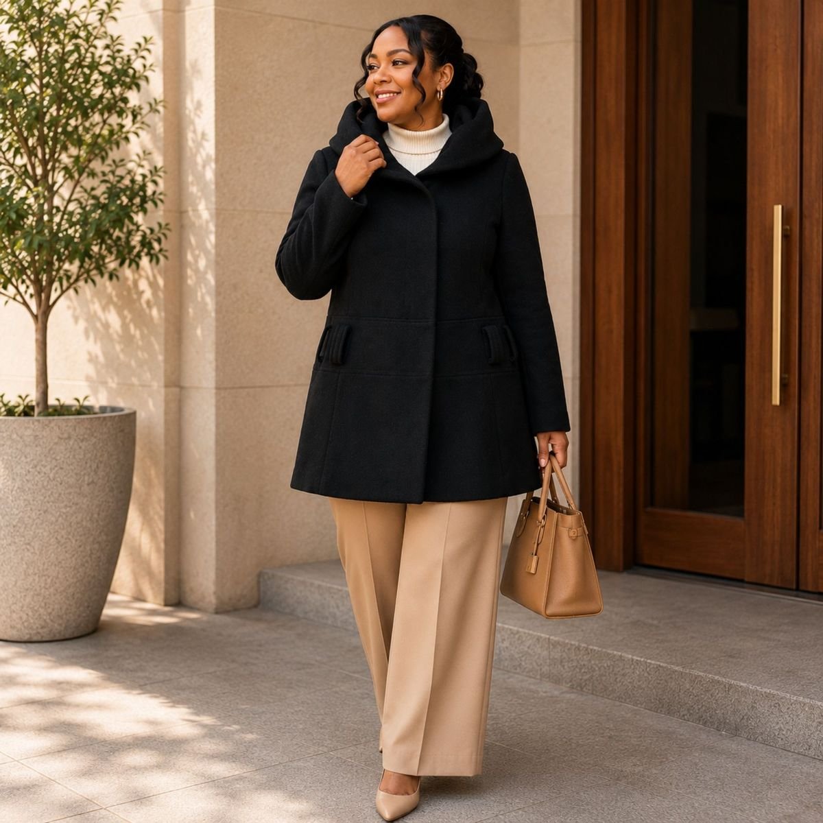 Elegant Black Winter Coat - Size 36