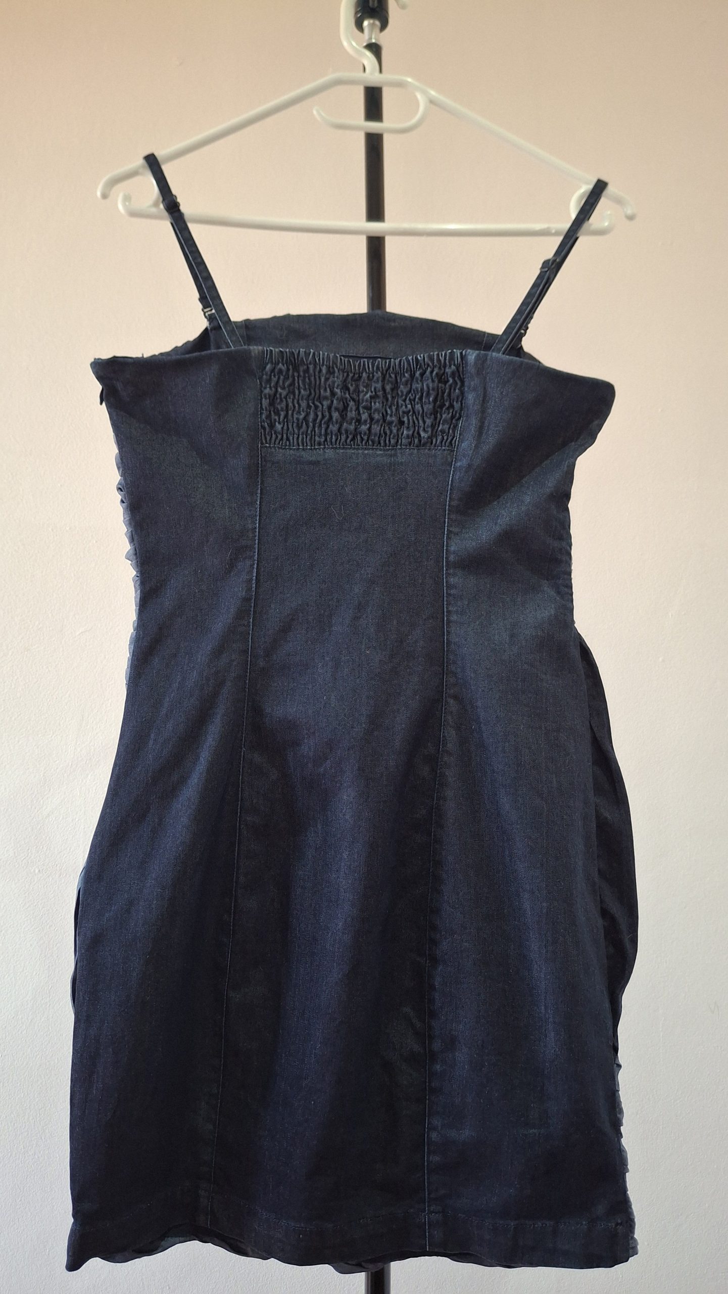 Ruched Pleated Denim Blue Mini Dress - Size 28 - Image 4