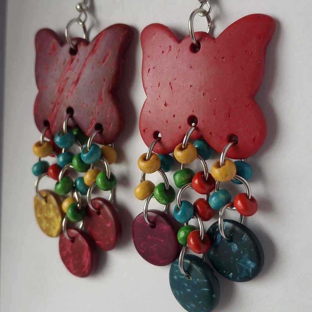 Multi Coloured Wooden Earrings