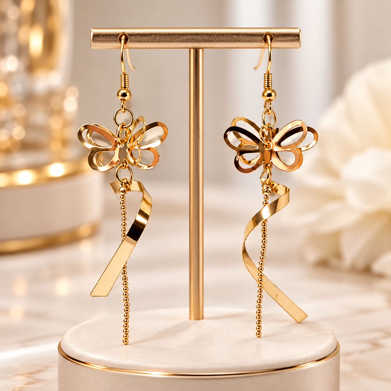 Gold Butterfly Drop Earrings