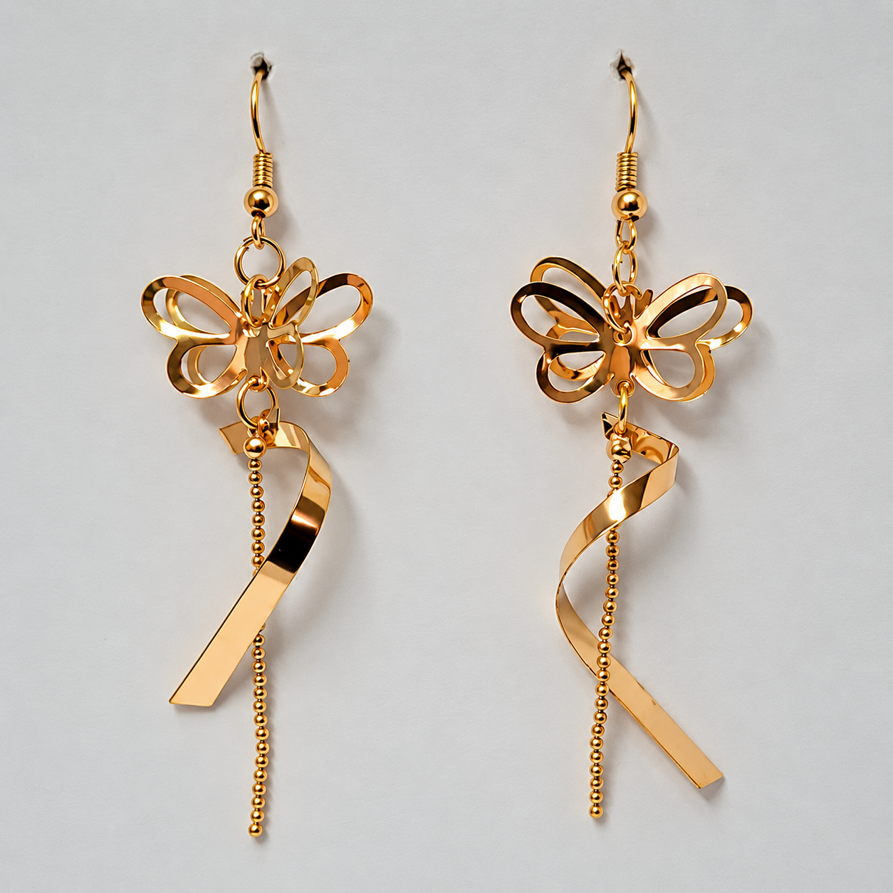 Gold Butterfly Drop Earrings - Image 3