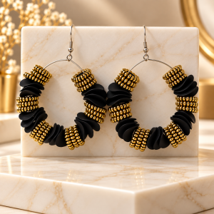 Black & Gold Statement Hoop Earrings