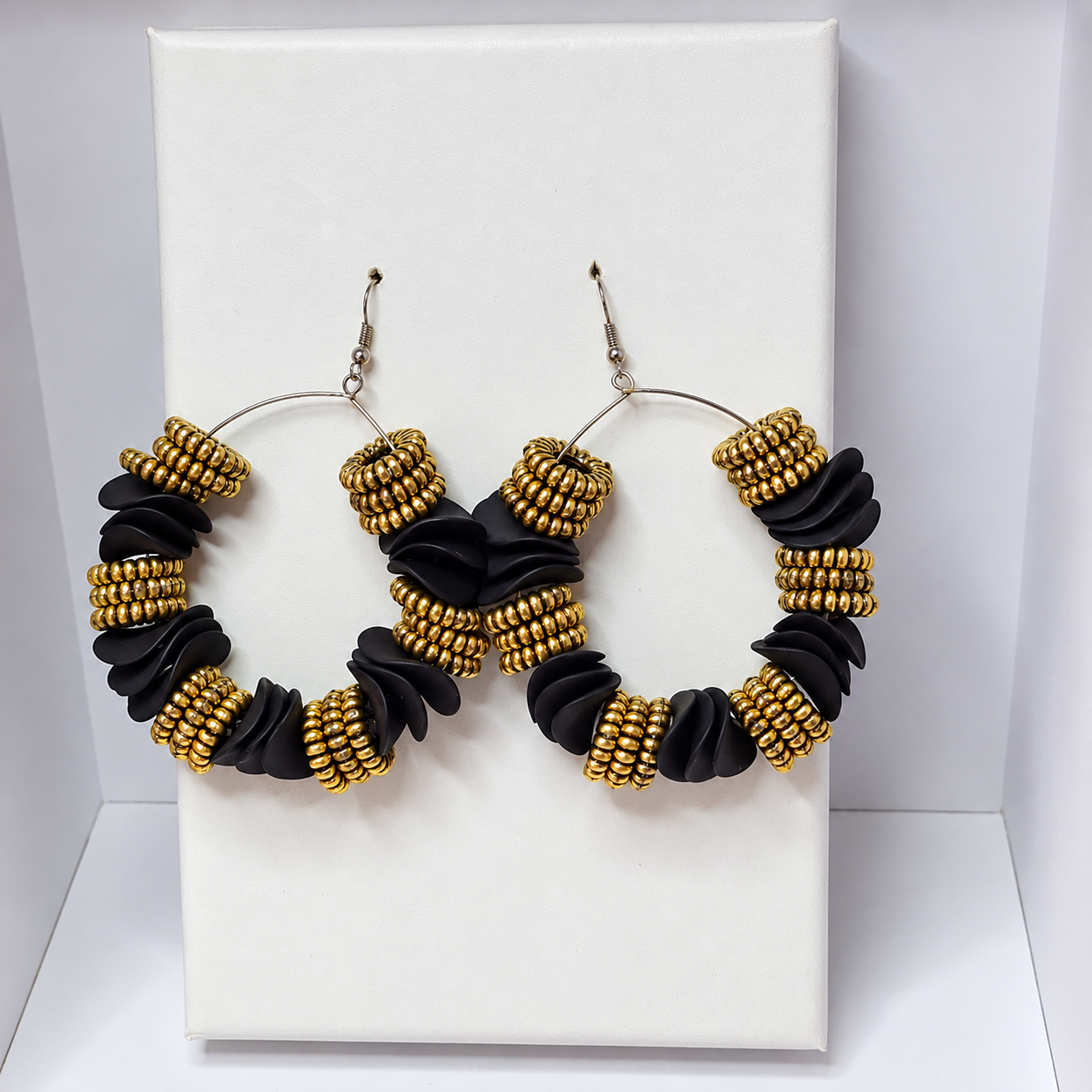 Black & Gold Statement Hoop Earrings - Image 3