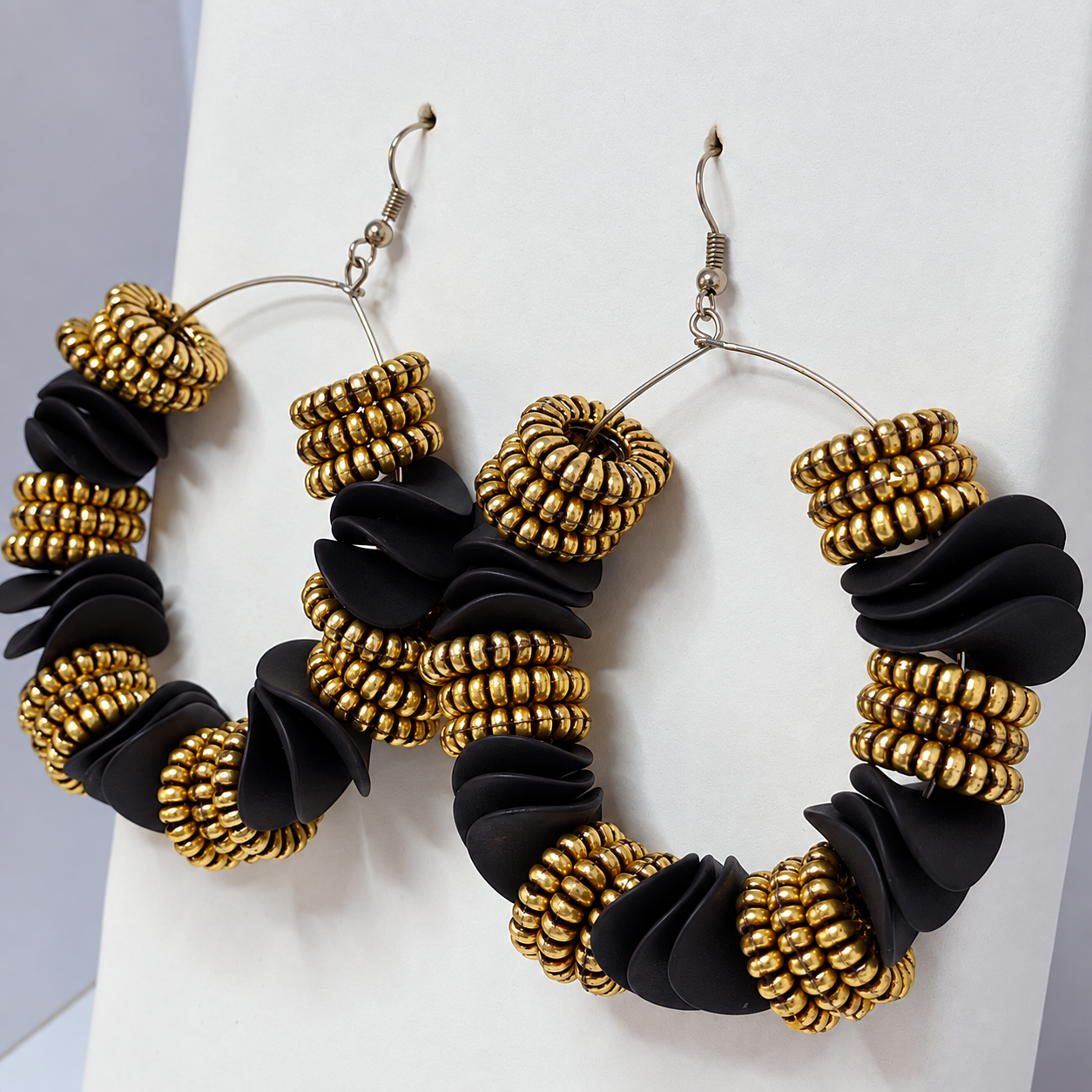 Black & Gold Statement Hoop Earrings - Image 2