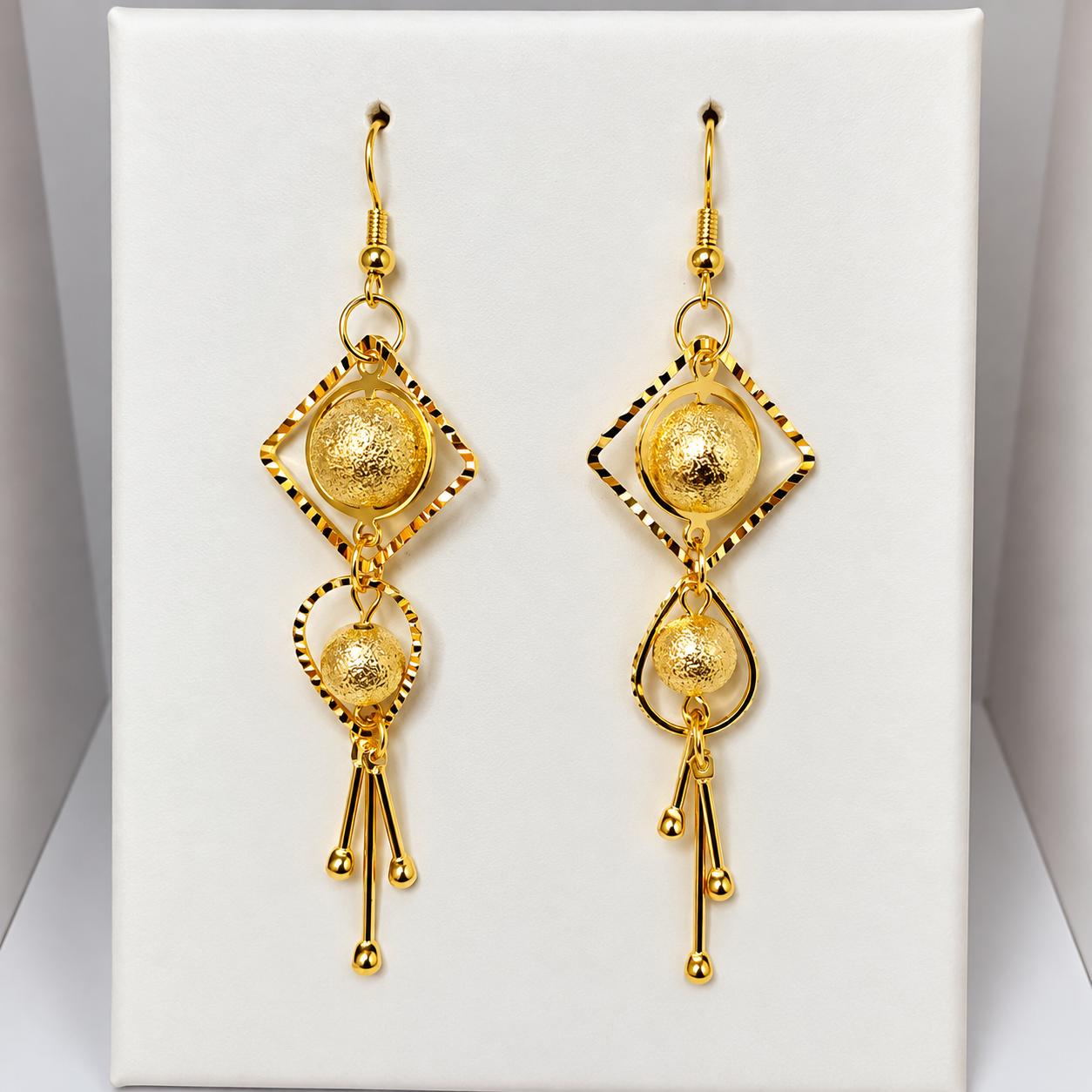 Elegant Gold Geometric Drop Earrings - Image 2
