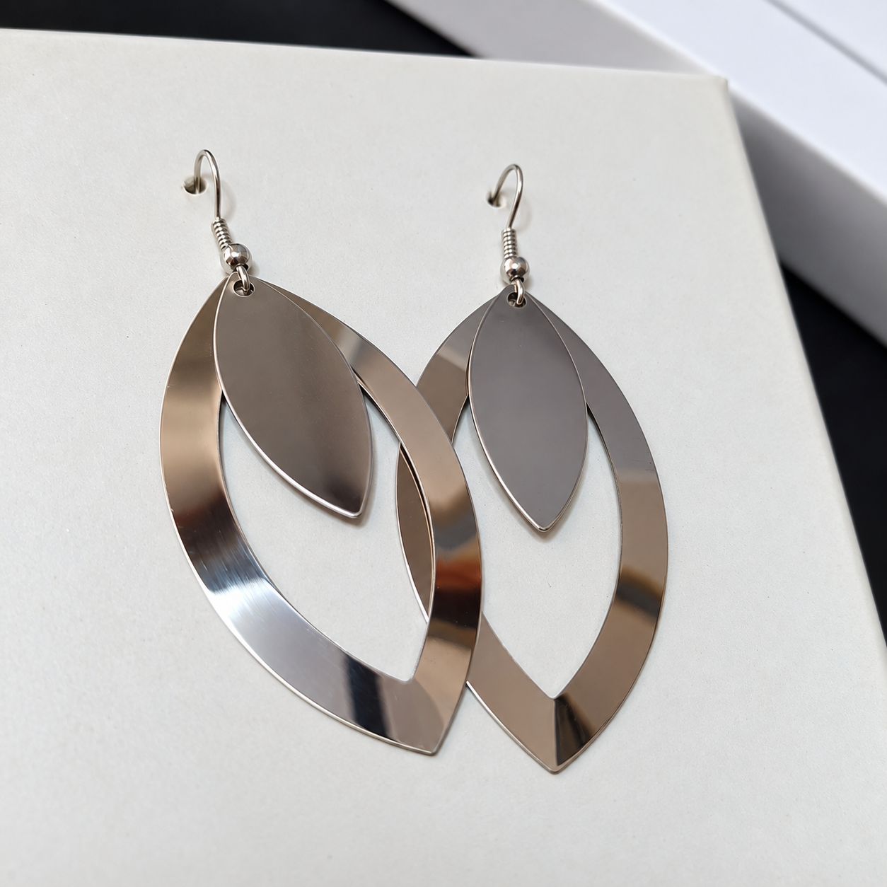 Silver Metallic Drop Earrings - Image 2